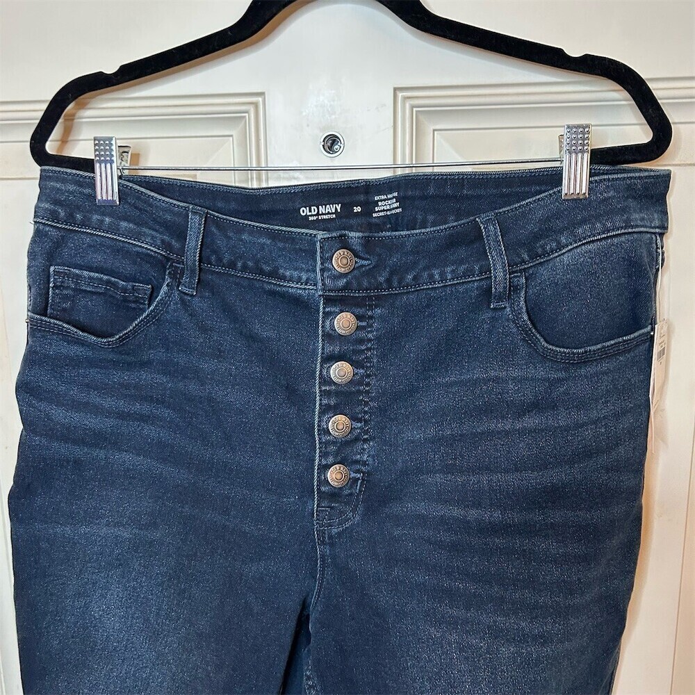 Old Navy Extra High Rise Rockstar Super Skinny Jeans Size 20 Dark Wash Button Up - Picture 2 of 6